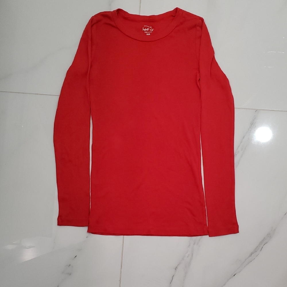 J. Crew Red Long Sleeve Tee Classic Crew Neck